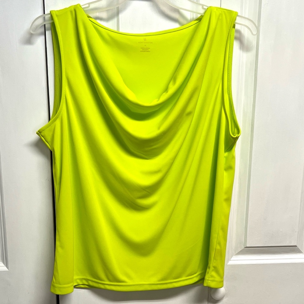 Worthington Neon Lime Green Drape Neck Tank Top Size XL